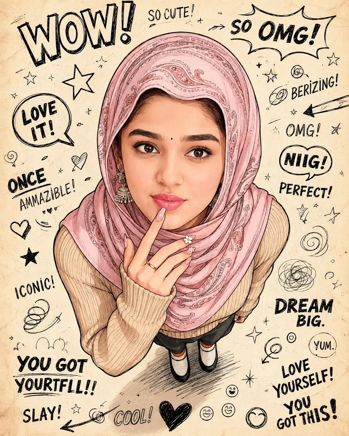 illustrated fashion portrait of a young woman