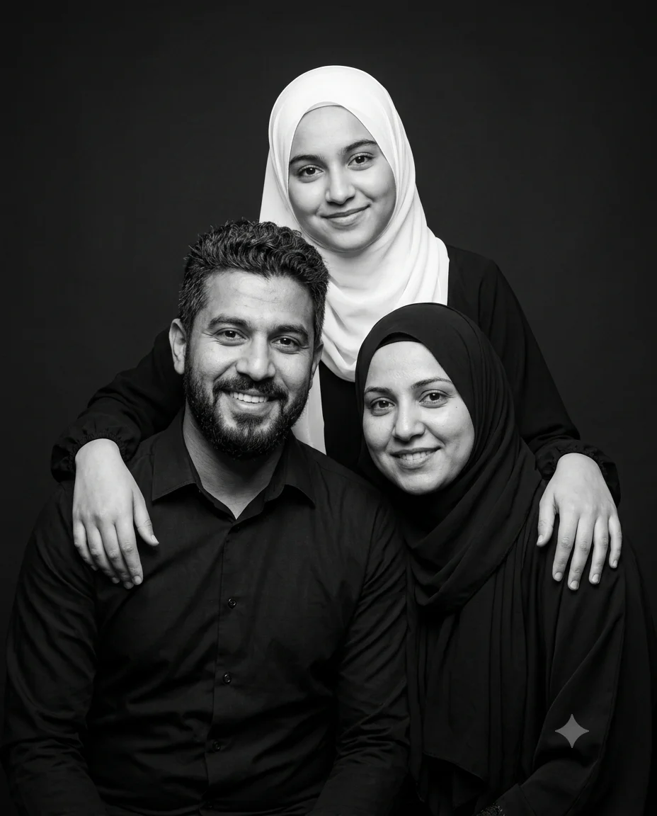 Black & White Studio Family Portrait Prompt Copy Paste